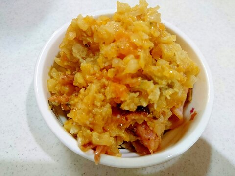 【うま塩】大学芋と玉ねぎベーコン温泉卵サラダ